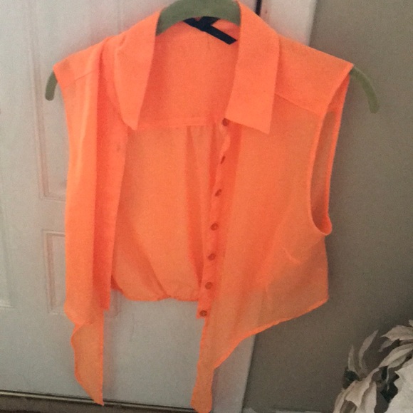 Ali & Kris Tops - Ali Kris neon orange sheer top with elastic waist